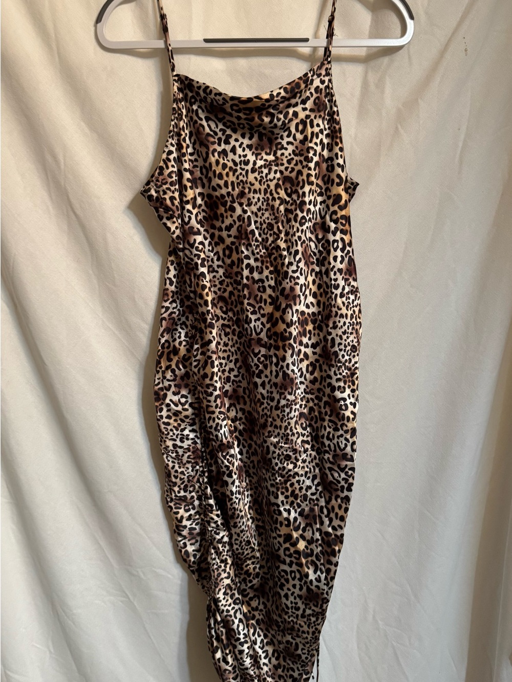 Leopard Print Midi Slip Dress in Brown and Black
